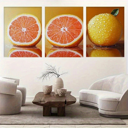 3pcs Fresh Citrus Fruits Vibrant Lemon & Grape Metal Print Ready to Hang Art