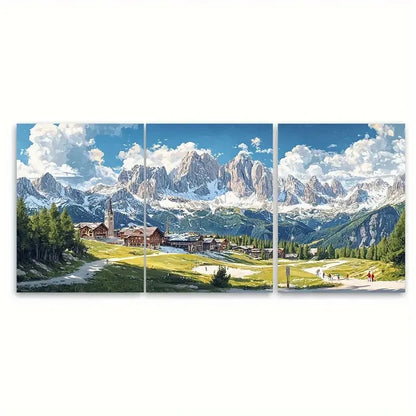 3pcs ibrant Cortina d'Ampezzo Italy Ski Resort Metal Print Ready to Hang Art