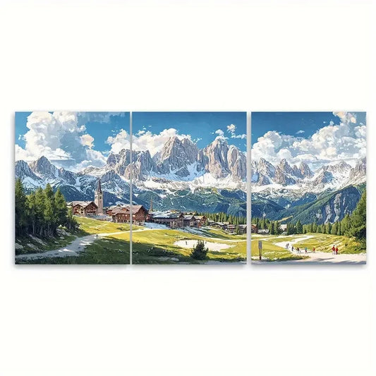 3pcs ibrant Cortina d'Ampezzo Italy Ski Resort Metal Print Ready to Hang Art