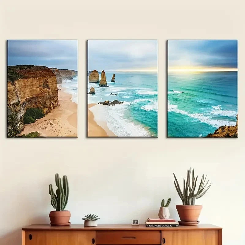 3pcs Seaside Beach Island Scenery Decoration Metal Print Ready to Hang Art