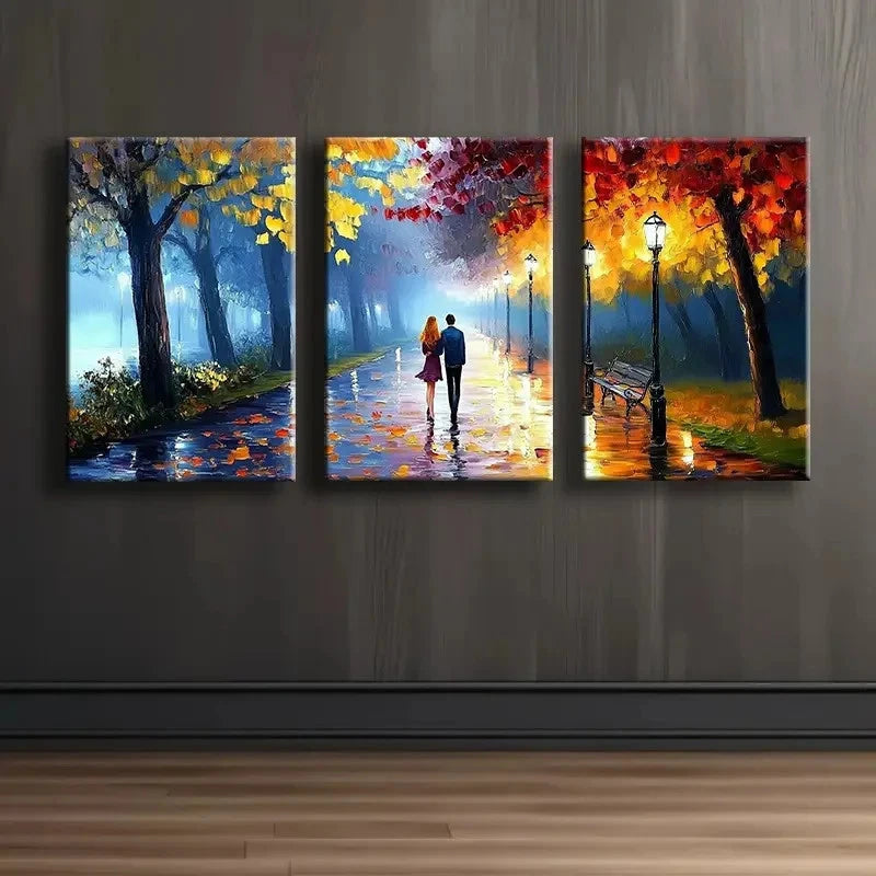 3pcs Evening Walk In The Park Painting Wall Art Set Canvas Framed 40x60cm - High Quality Print 100% Australian Made Wall Canvas Ready to Hang