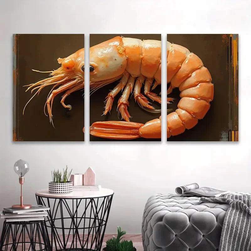 3pcs Realistic Shrimp Painting Wall Art Set Canvas Framed 50x70cm - High Quality Print 100% Australian Made Wall Canvas Ready to Hang