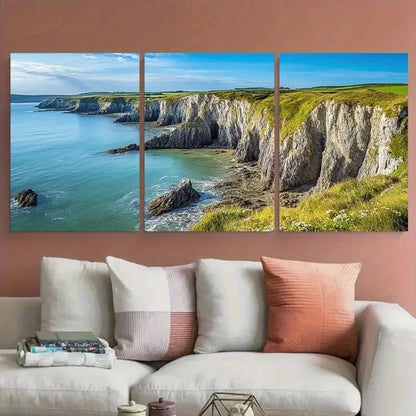 3pcs Pembrokeshire Coastal Cliffs & Natural Beauty Metal Print Ready to Hang Art