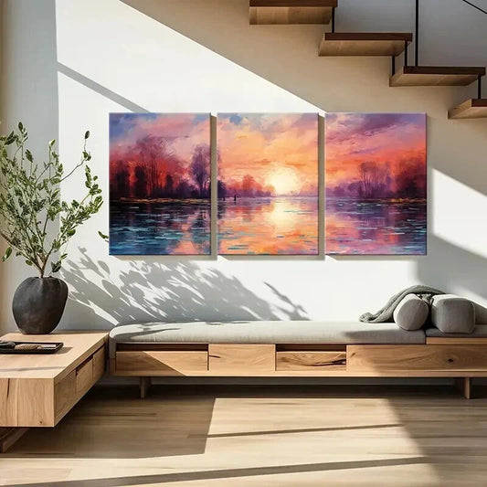 3pcs Nature Sunset Forest River Retro Wall Art Set Canvas Framed 40x60cm - High Quality Print 100% Australian Made Wall Canvas Ready to Hang