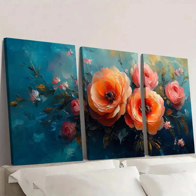 3pcs Floral Painting Beautiful Flower KL  Wall Art Set Canvas Framed 40x60cm - High Quality Print 100% Australian Made Wall Canvas Ready to Hang