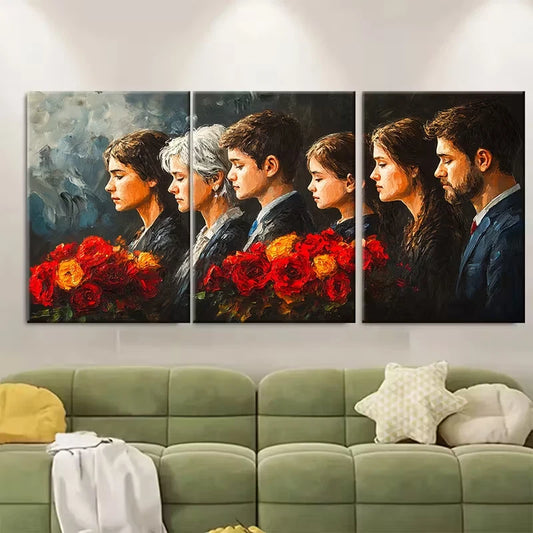 3pcs Elegant Floral Design with Red Roses Metal Print Ready to Hang Art