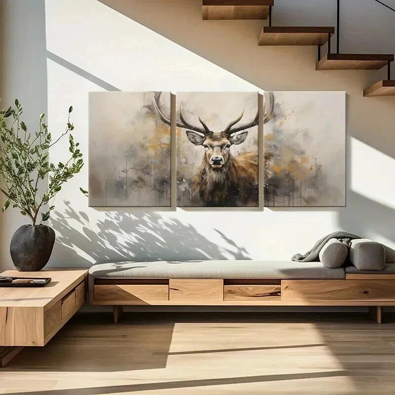 3pcs Abstract Deer Head Artwork Wall Art Set Canvas Framed 40x60cm - High Quality Print 100% Australian Made Wall Canvas Ready to Hang
