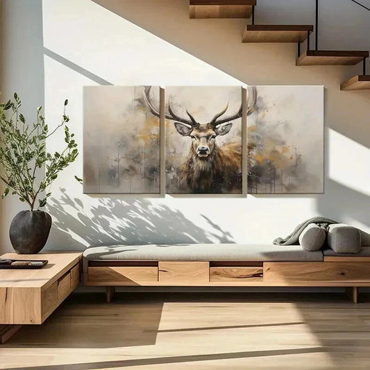 3pcs Abstract Deer Head Artwork Wall Art Set Canvas Framed 40x60cm - High Quality Print 100% Australian Made Wall Canvas Ready to Hang