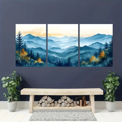 3pcs Watercolor Landscape Painting of North Metal Print Ready to Hang Art