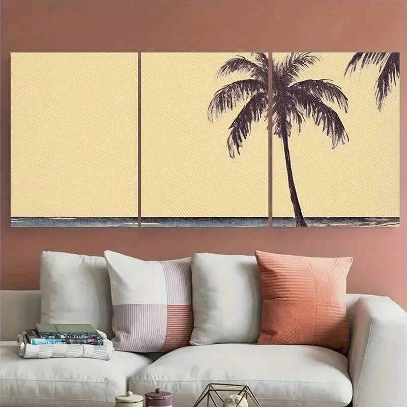 3pcs Minimalist Tropical Beach Palm Trees Metal Print Ready to Hang Art