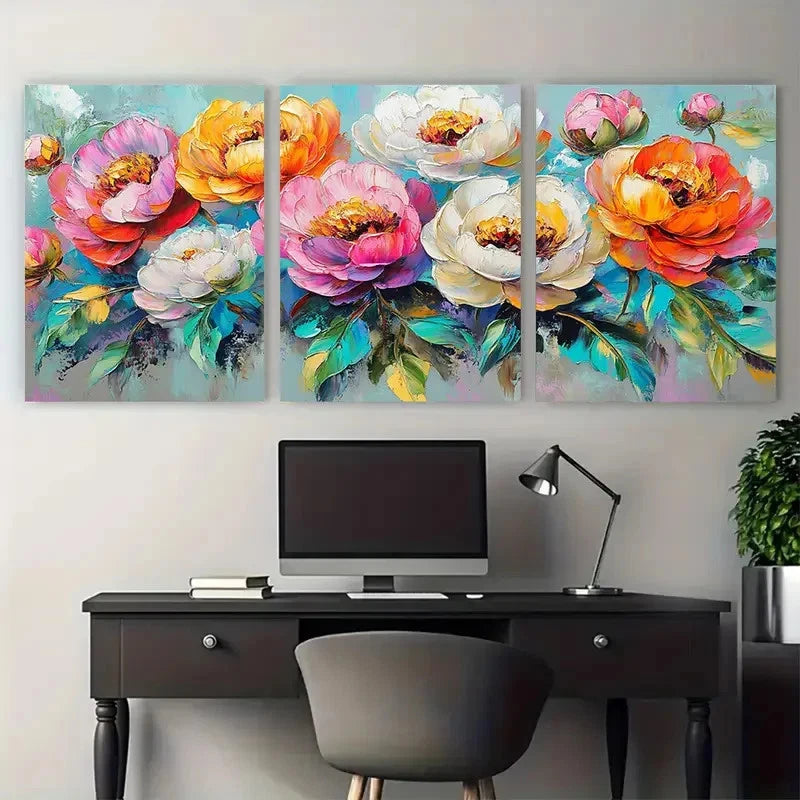 3pcs Colorful Floral Impressionist Blooming Petal Wall Art Set Canvas Framed 40x60cm - High Quality Print 100% Australian Made Wall Canvas Ready to Hang