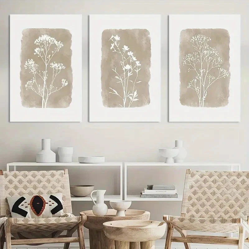 3pcs Boho Botanical Wall Decor Painting Metal Print Ready to Hang Art