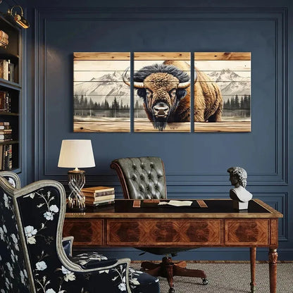 3pcs Rustic Buffalo Mountain Nature Landscape Metal Print Ready to Hang Art