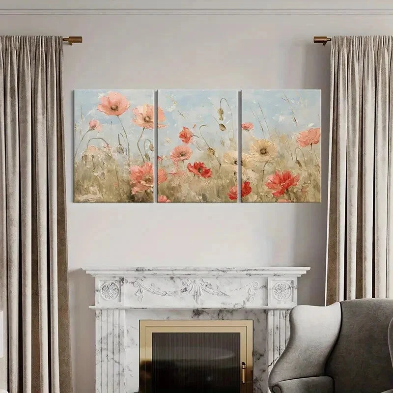3pcs Abstract Floral Art Soft Pastel Colors Metal Print Ready to Hang Art