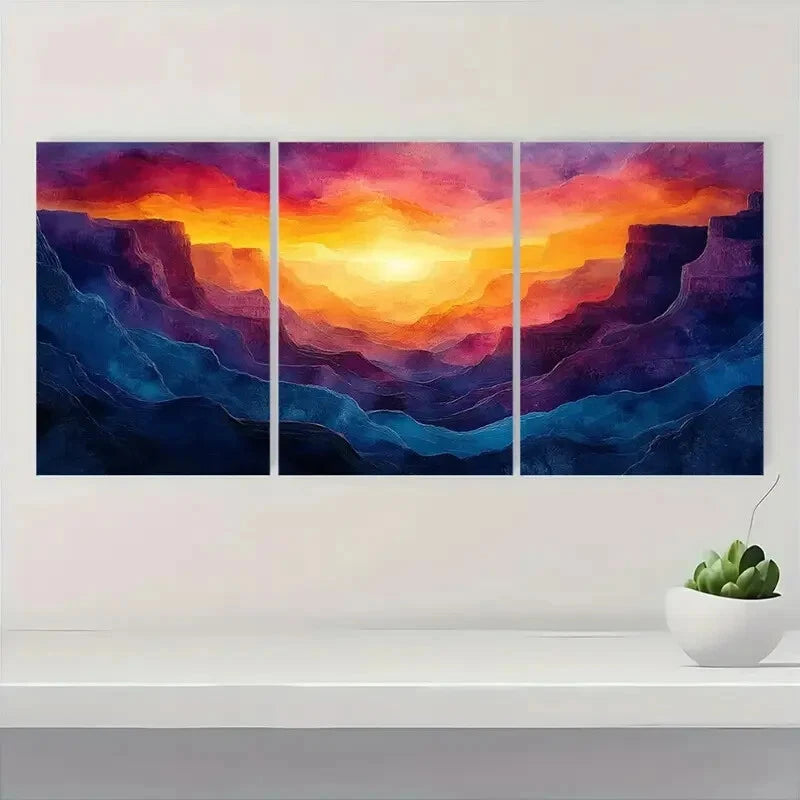 3pcs Abstract Colorful Canyon Landscape Art Metal Print Ready to Hang Art