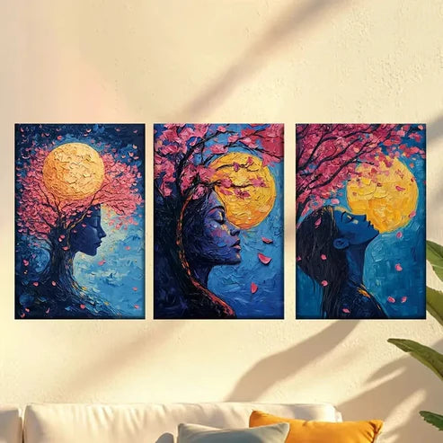 3pcs Charming Moonlight & Cherry Blossom Wall Art Set Canvas Unframed – High Quality Print 100% Australian Made Wall Canvas