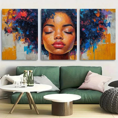 3pcs Gorgeous African American Girl Metal Print Ready to Hang Art