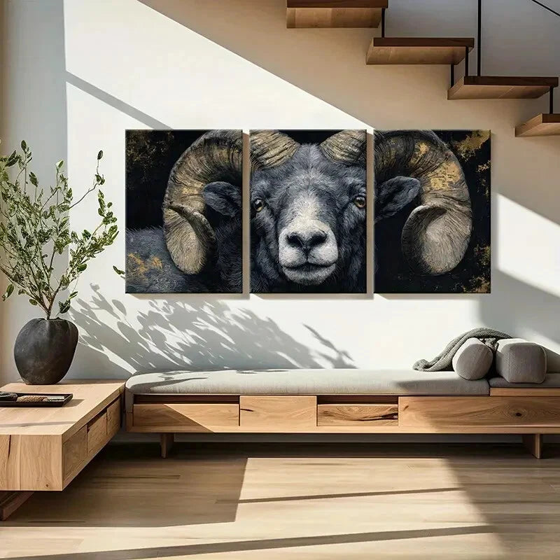 3pcs Rustic Horns Nature Wildlife Metal Print Ready to Hang Art