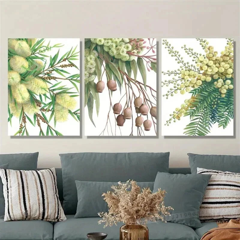 3pcs Cream native flower art by Debra Meyer, Metal Print Ready to Hang Art