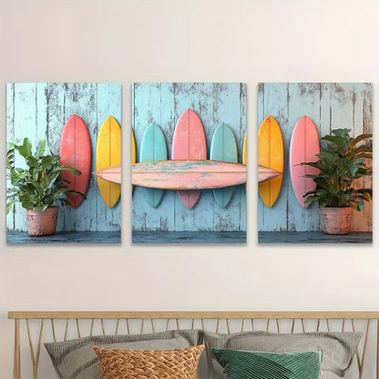 3pcs Color Palette Surfboard Lineup Wall Art Set Canvas Framed 60x90cm - High Quality Print 100% Australian Made Wall Canvas Ready to Hang