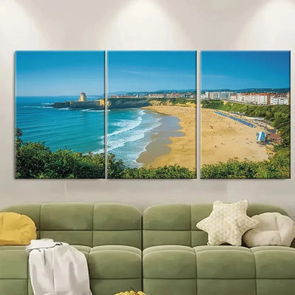 3pcs Beach Vibrant Blue Ocean & Sandy Shores Metal Print Ready to Hang Art