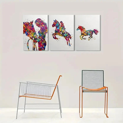 3pcs Colorful Horse and Rider Metal Print Ready to Hang Art