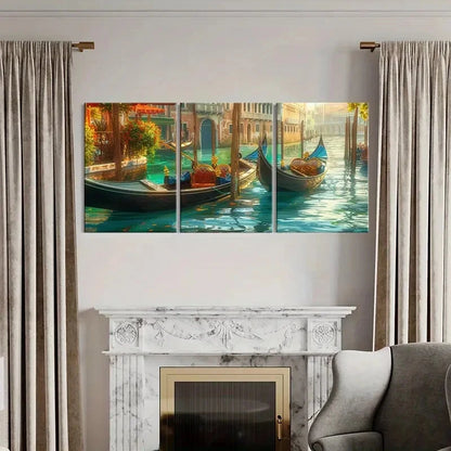 3pcs Venetian Gondolas Water Reflections Metal Print Ready to Hang Art