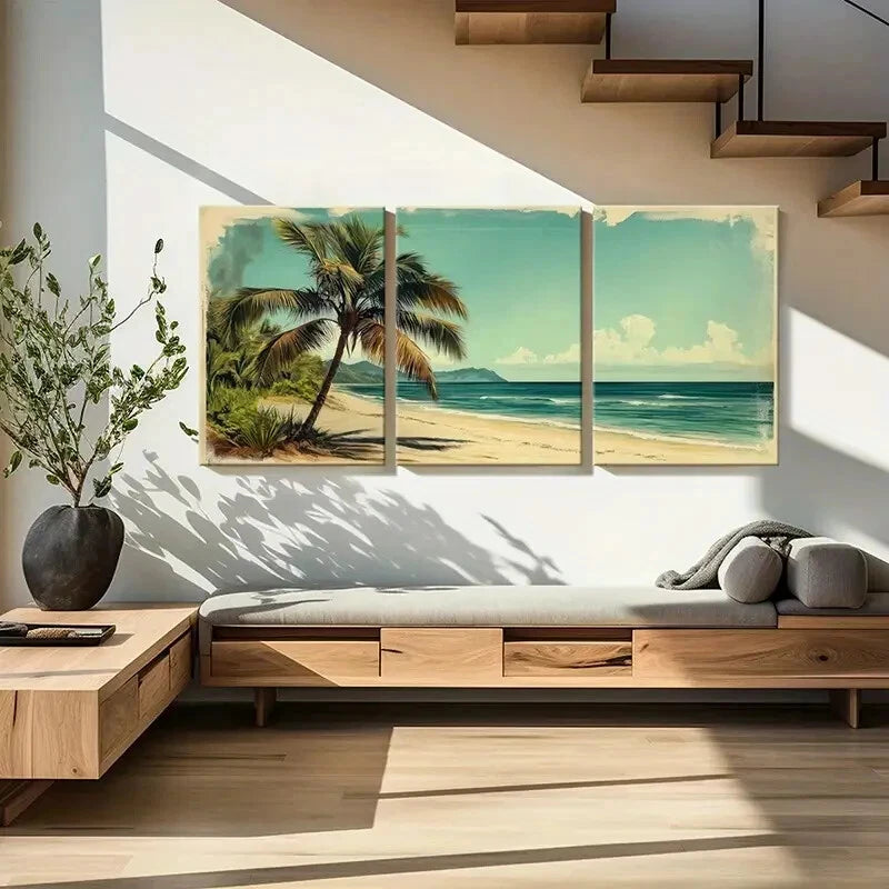 3pcs Palm Tree Ocean View Tropical Beach Metal Print Ready to Hang Art