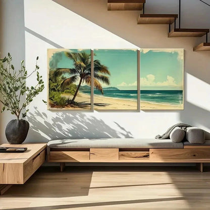 3pcs Palm Tree Ocean View Tropical Beach Metal Print Ready to Hang Art