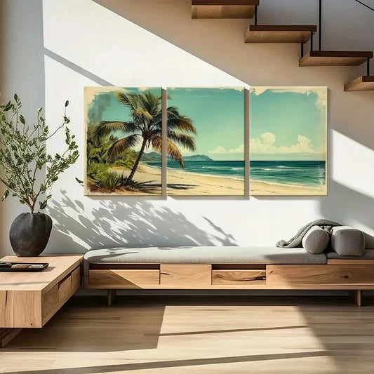 3pcs Palm Tree Ocean View Tropical Beach Metal Print Ready to Hang Art