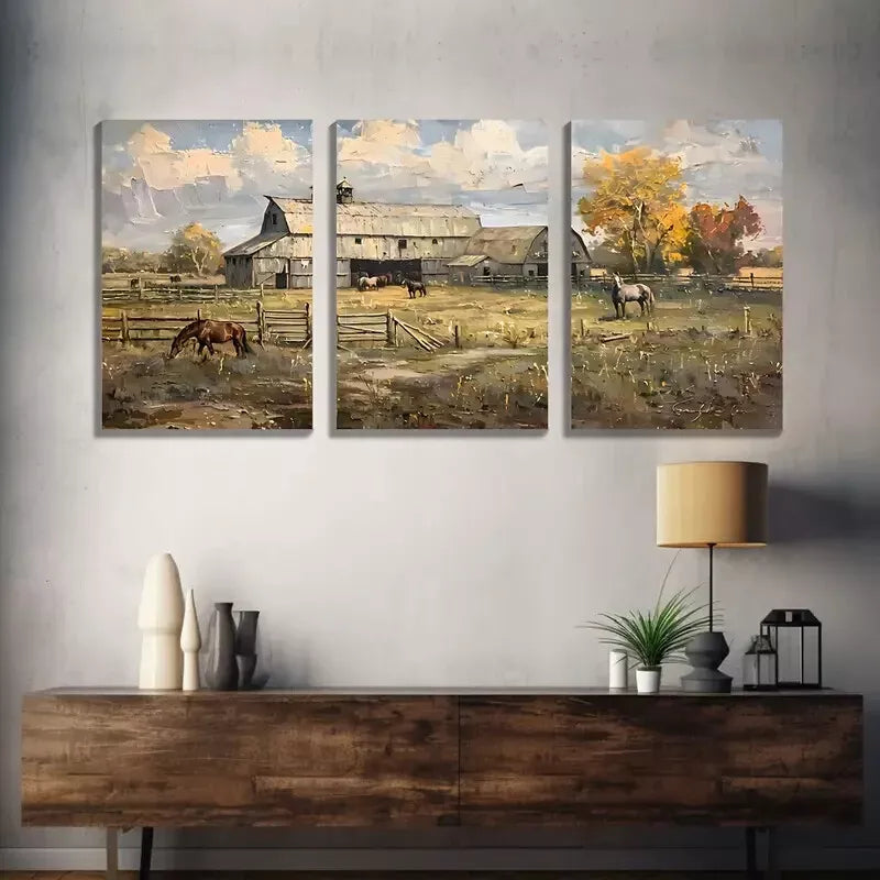 3pcs Rustic Farmhouse Landscape Canvas Framed 40x60cm - High Quality Print 100% Australian Made Wall Canvas Ready to Hang