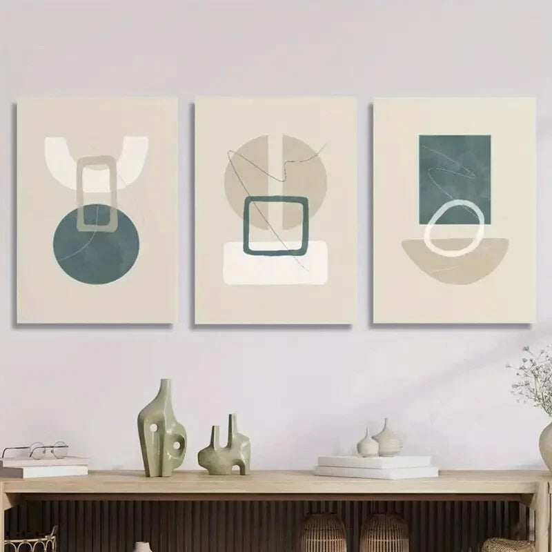 3pcs Colorful Abstract Geometric Shape Art Metal Print Ready to Hang Art