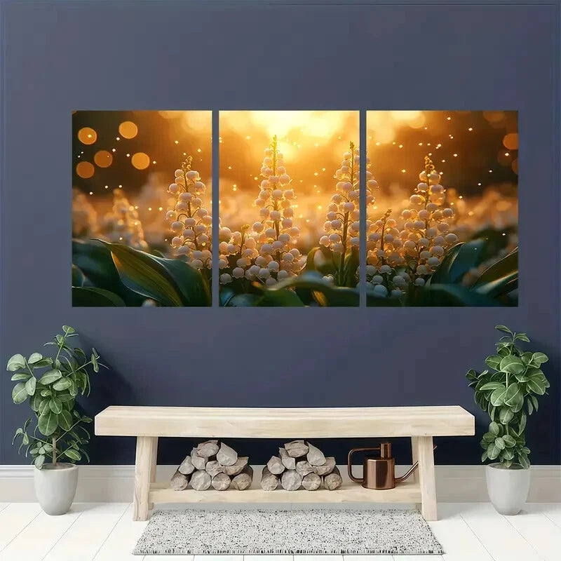 3pcs Lily of the Valley Nature-Inspired Art Metal Print Ready to Hang Art