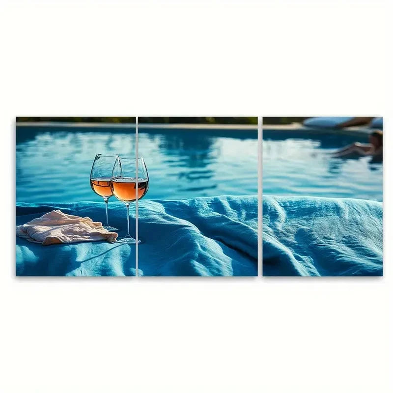 3pcs Wine o clock ski Wine & Bedsheet Pool Wall Art Set Canvas Framed 40x60cm - High Quality Print 100% Australian Made Wall Canvas Ready to Hang