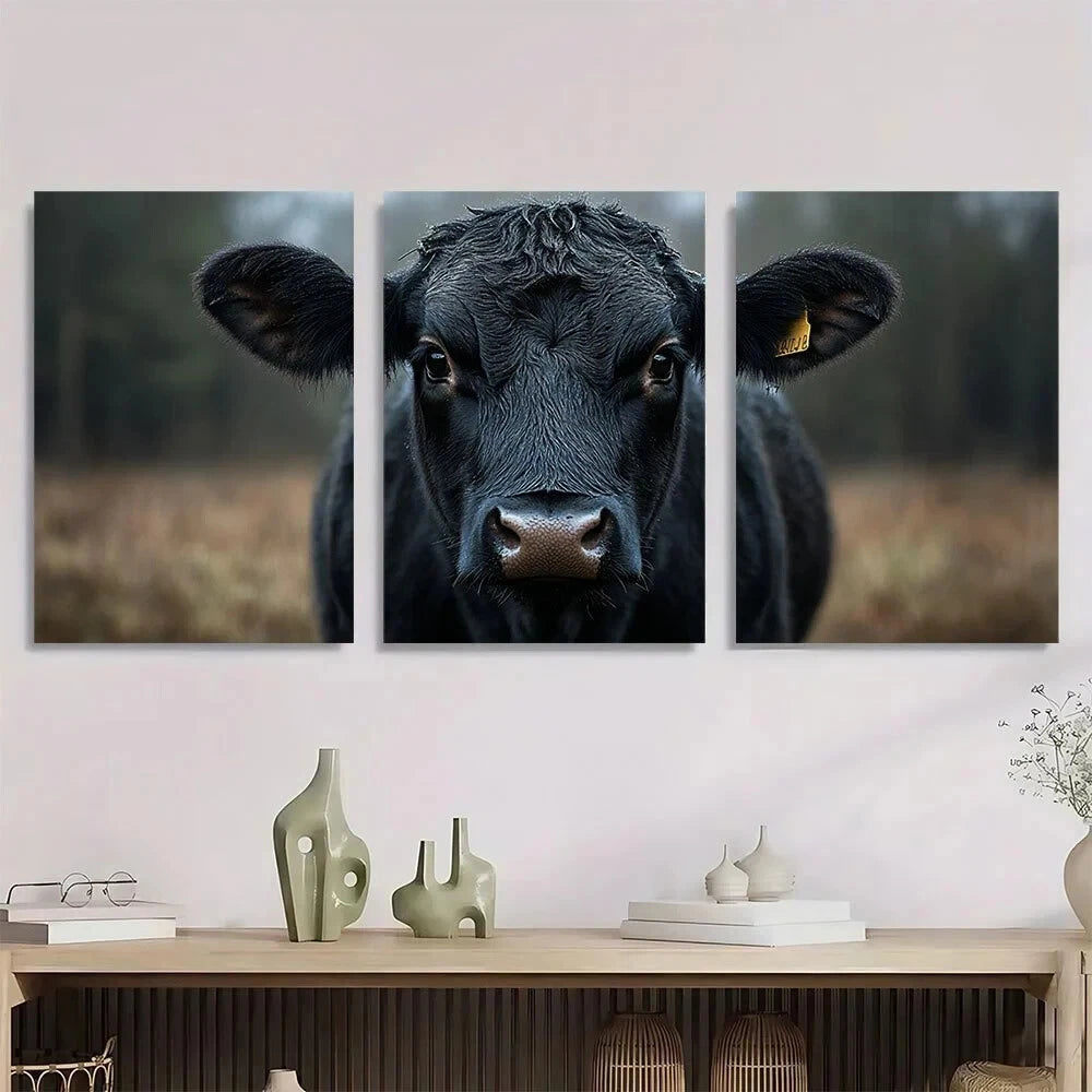 3pcs Black Angus Black & White Cow Metal Print Ready to Hang Art