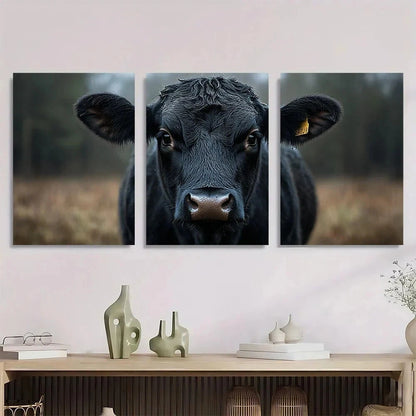 3pcs Black Angus Black & White Cow Metal Print Ready to Hang Art