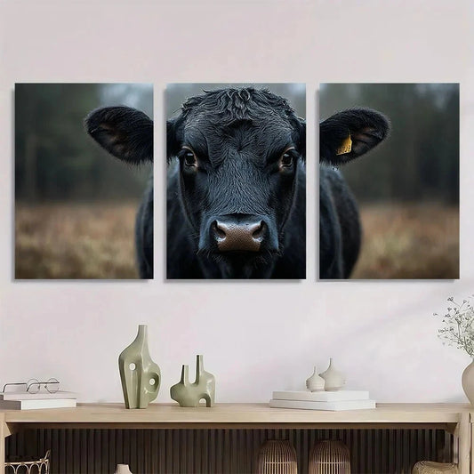 3pcs Black Angus Black & White Cow Metal Print Ready to Hang Art