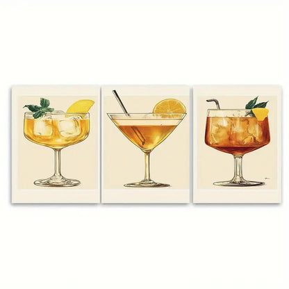3pcs Bee'S Knees Cocktail Vintage Retro Gin Bar Wall Art Set Canvas Framed 60x90cm - High Quality Print 100% Australian Made Wall Canvas Ready to Hang