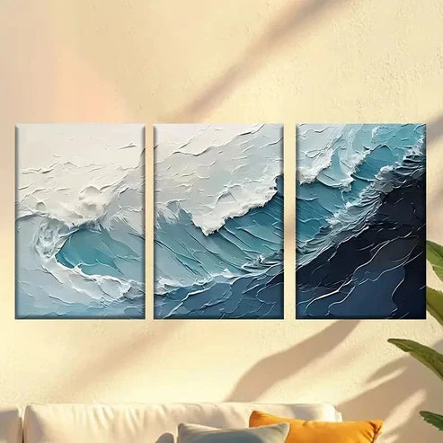3pcs Canvas Artwork Featuring Waves on a White Wall Art Canvas Unframed – High Quality Print 100% Australian Made Wall Canvas