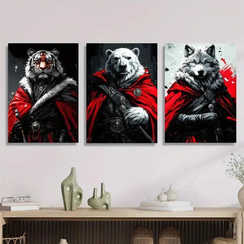 3pcs Fantasy animal guardian, cloaked Metal Print Ready to Hang Art