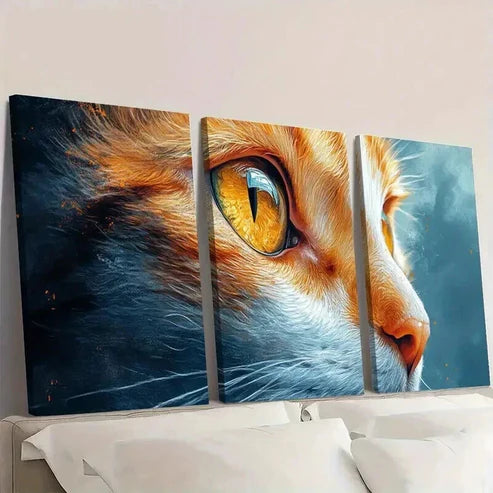 3pcs Orange & White Cat with Sparkling Eyes Wall Art Canvas Unframed - High Quality Print 100% Australian Made Wall Canvas