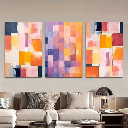 3pcs Vibrant Purple and Pink Modern Abstract Metal Print Ready to Hang Art