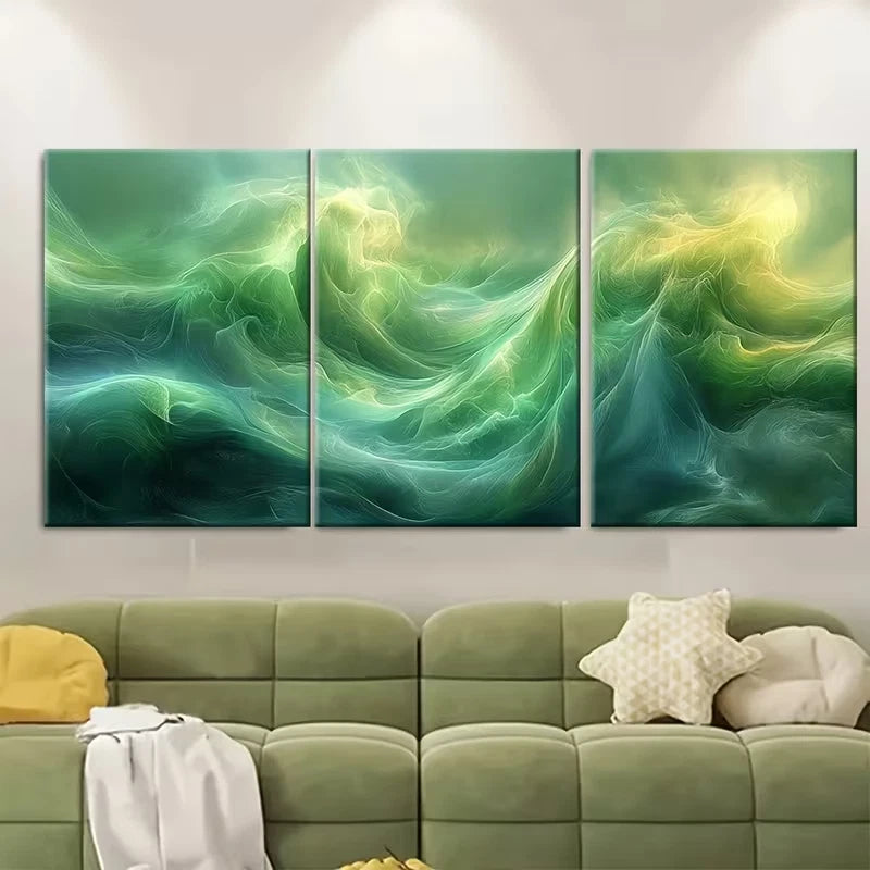 3pcs Vivid Green Abstract Art Metal Print Ready to Hang Art