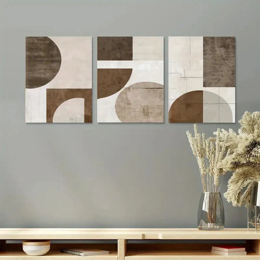 3pcs Beige & Black Geometric Abstract Perfect Wall Art Set Canvas Framed 40x60cm - High Quality Print 100% Australian Made Wall Canvas Ready to Hang