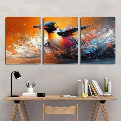 3pcs Penguin Colour Splash Animal Abstract Metal Print Ready to Hang Art