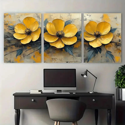 3pcs Minimalistic Yellow Buttercup Spring Design Wall Art Set Canvas Framed 50x70cm - High Quality Print 100% Australian Made Wall Canvas Ready to Hang