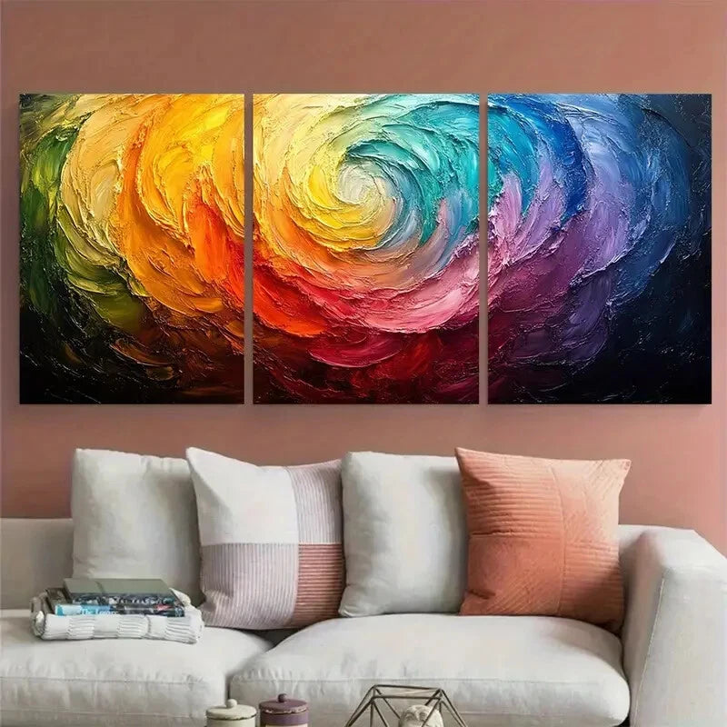 3pcs Vibrant Abstract Rainbow Swirl Illustration Metal Print Ready to Hang Art