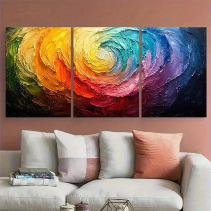 3pcs Vibrant Abstract Rainbow Swirl Illustration Metal Print Ready to Hang Art