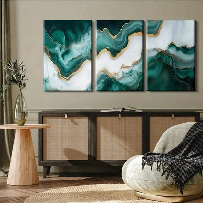 3pcs Luxury Triple Panel Abstract Marble Metal Print Ready to Hang Art