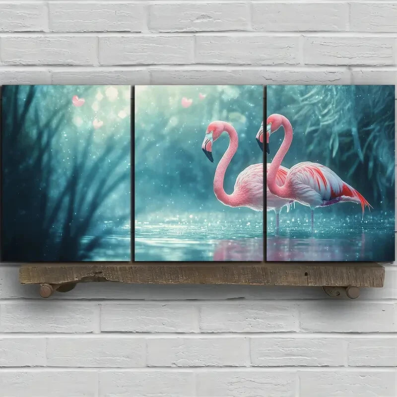 3pcs Pink Flamingos Birds Themed Metal Print Ready to Hang Art